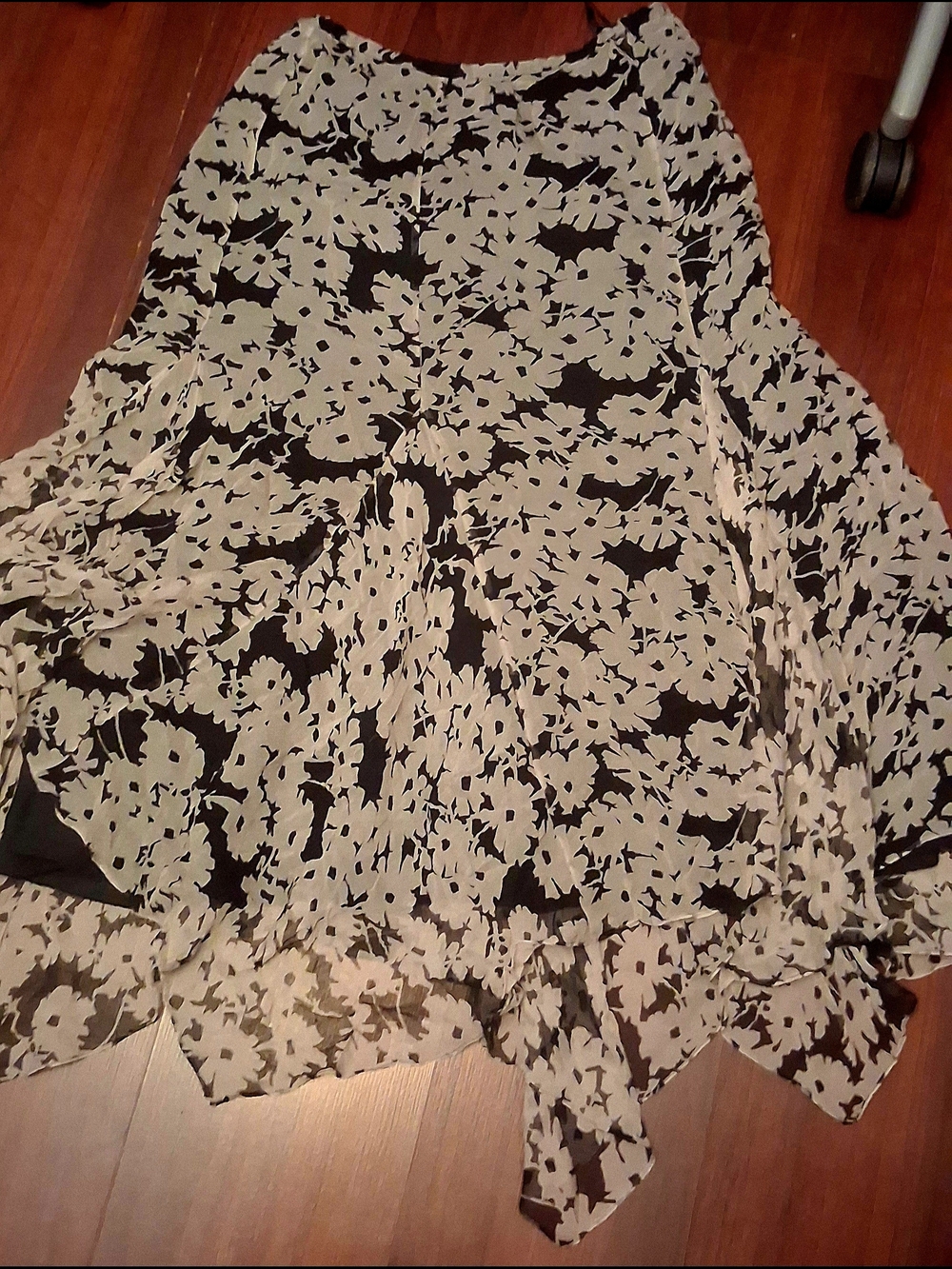 Lauren Ralph Lauren Black and Cream Floral Midi Skirt